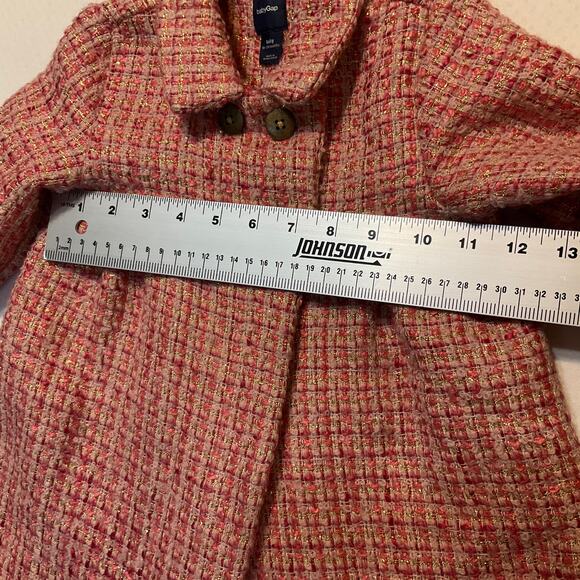 Baby Gap Toddler Girl Overcoat size 18-24M Pink Tweed Wood blend lined buttons - Picture 6 of 8